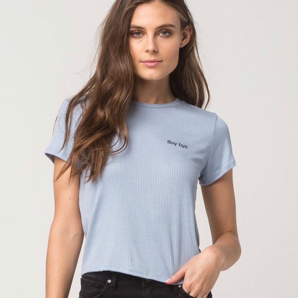 blue “boy bye” T-shirt